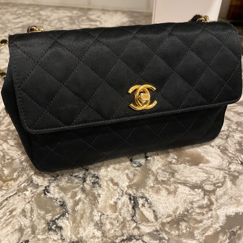 Vintage satin extra mini Chanel flap bag